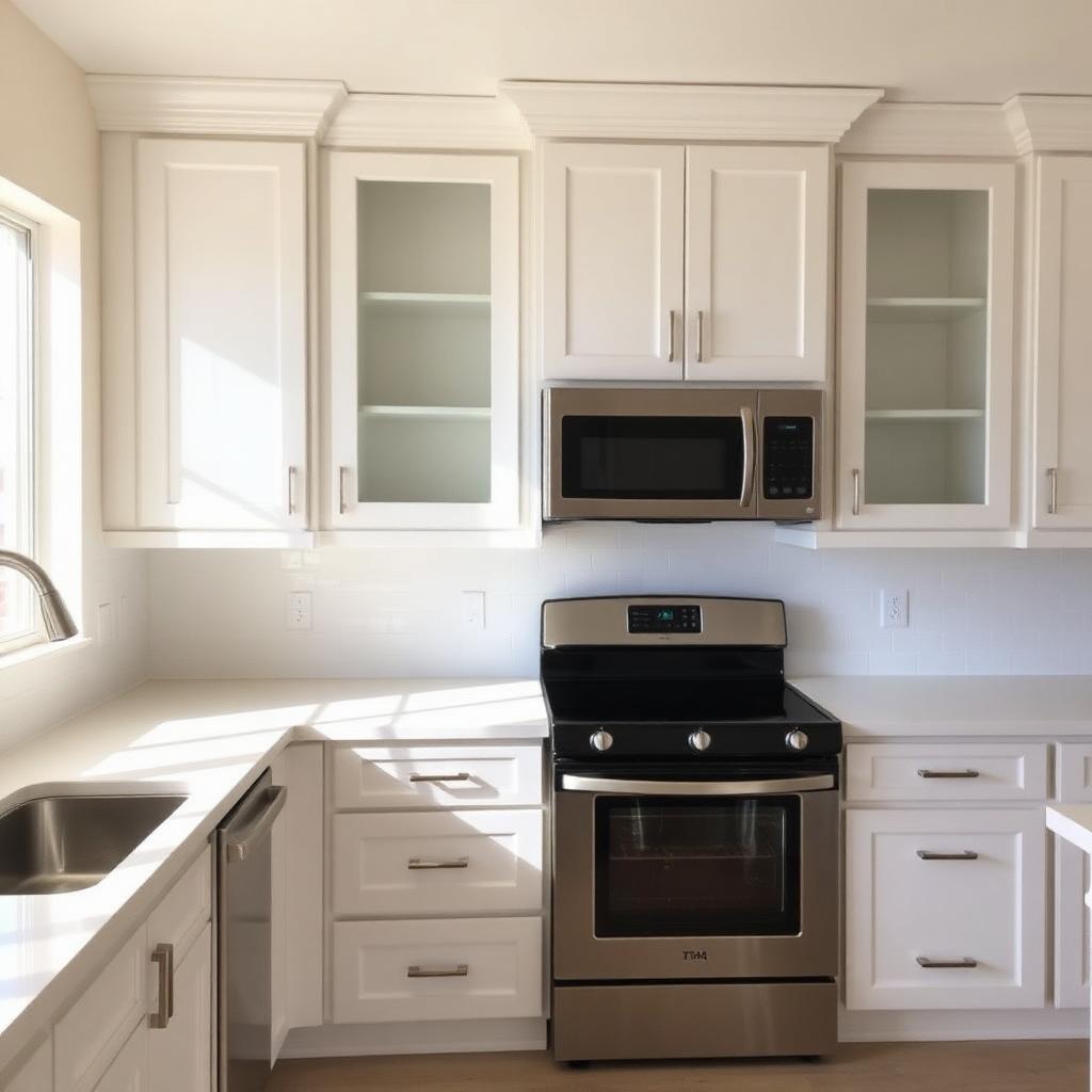 Freshly painted white kitchen cabinets in a Phoenix home